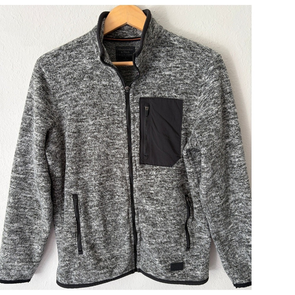 Abercrombie & Fitch Mens Sherpa Fleece Full Zip Jacket S Grey Outdoor Gorpcore